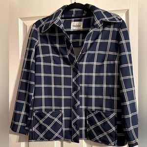 Vintage Stockton of Dallas Womens Blazer Size 8 Navy Checkered 1970s Suit Jacket